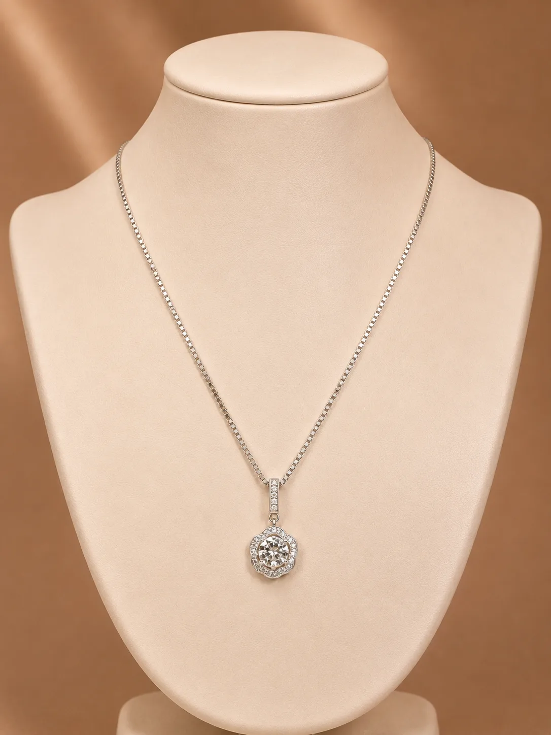 Floral Halo Solitaire Pendant Necklace