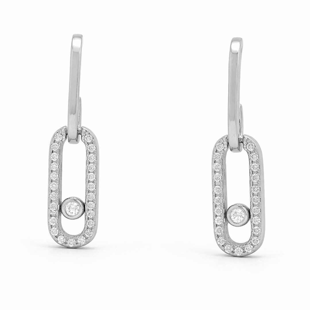 Floating Stone Pave Oval Drop Earrings