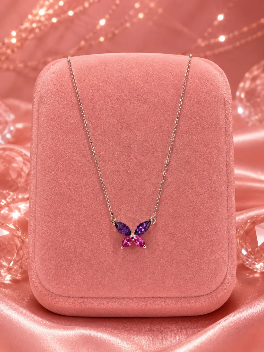 Mira Amethyst & Pink Sapphire Butterfly Necklace & Earring Set