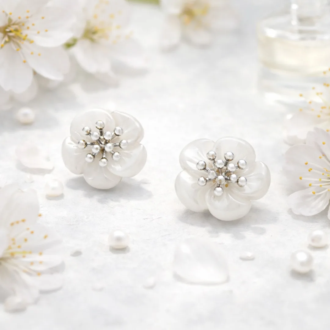 Carved Flower Stud Earrings