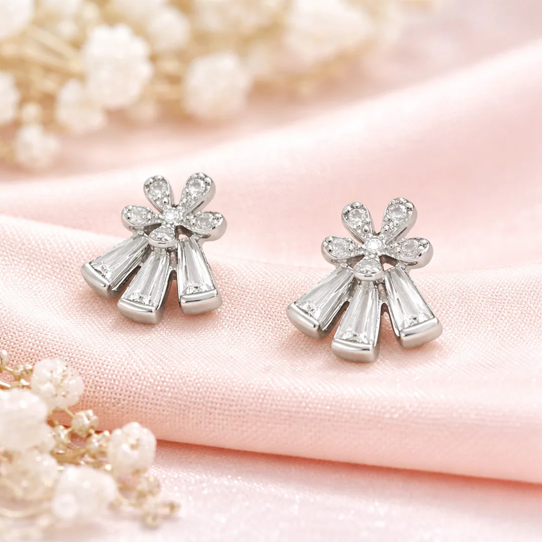 Baguette Petal Flower Stud Earrings