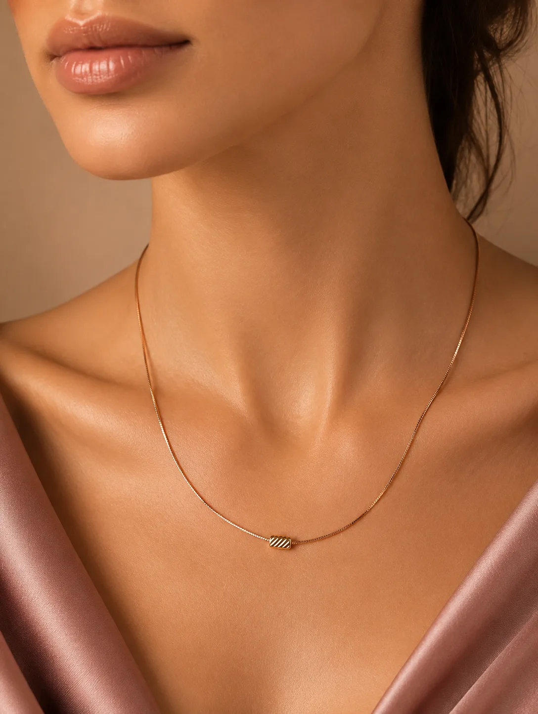 Fluted Barrel Bead Pendant Necklace