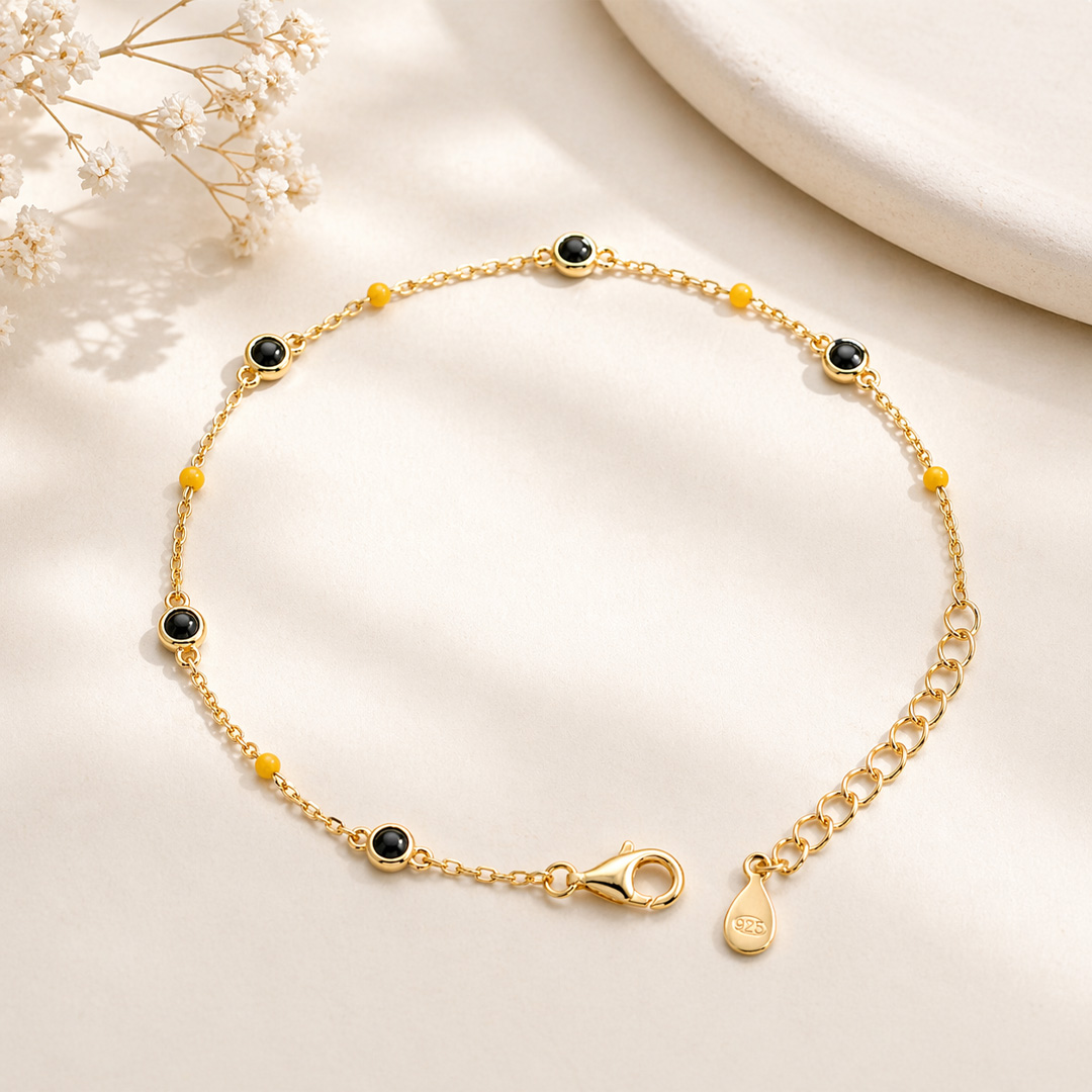 Sunburst Onyx & Bead Station Bracelet