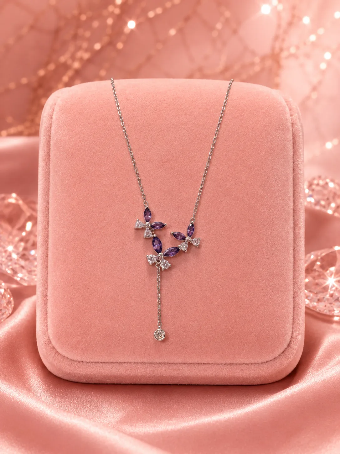 Crystal White Twin Butterfly Necklace & Earring Set