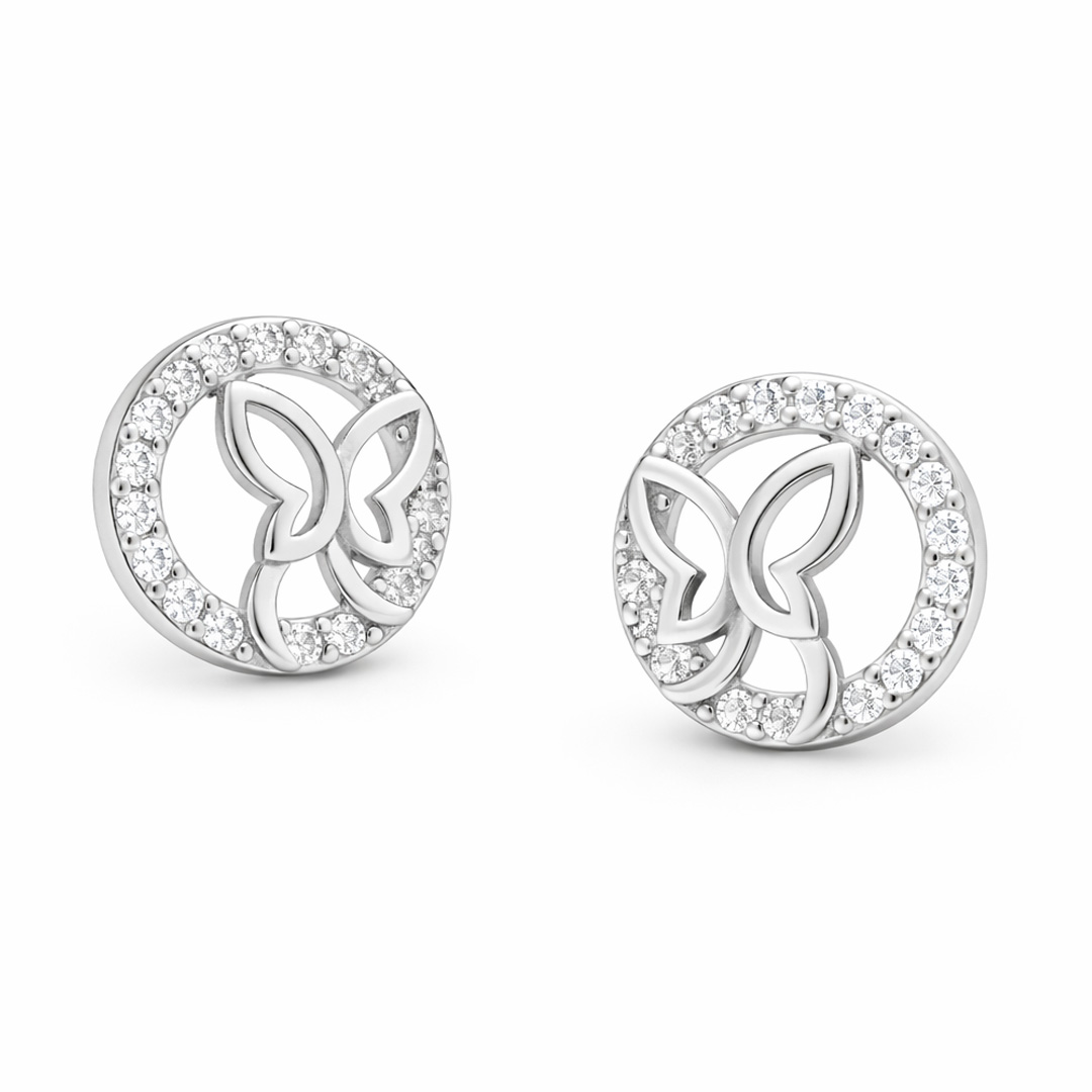 Open Butterfly Pave Circle Stud Earrings