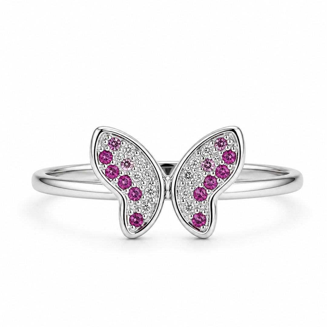 Papillon Pink & White Pavé Butterfly Toe Ring (Pair)