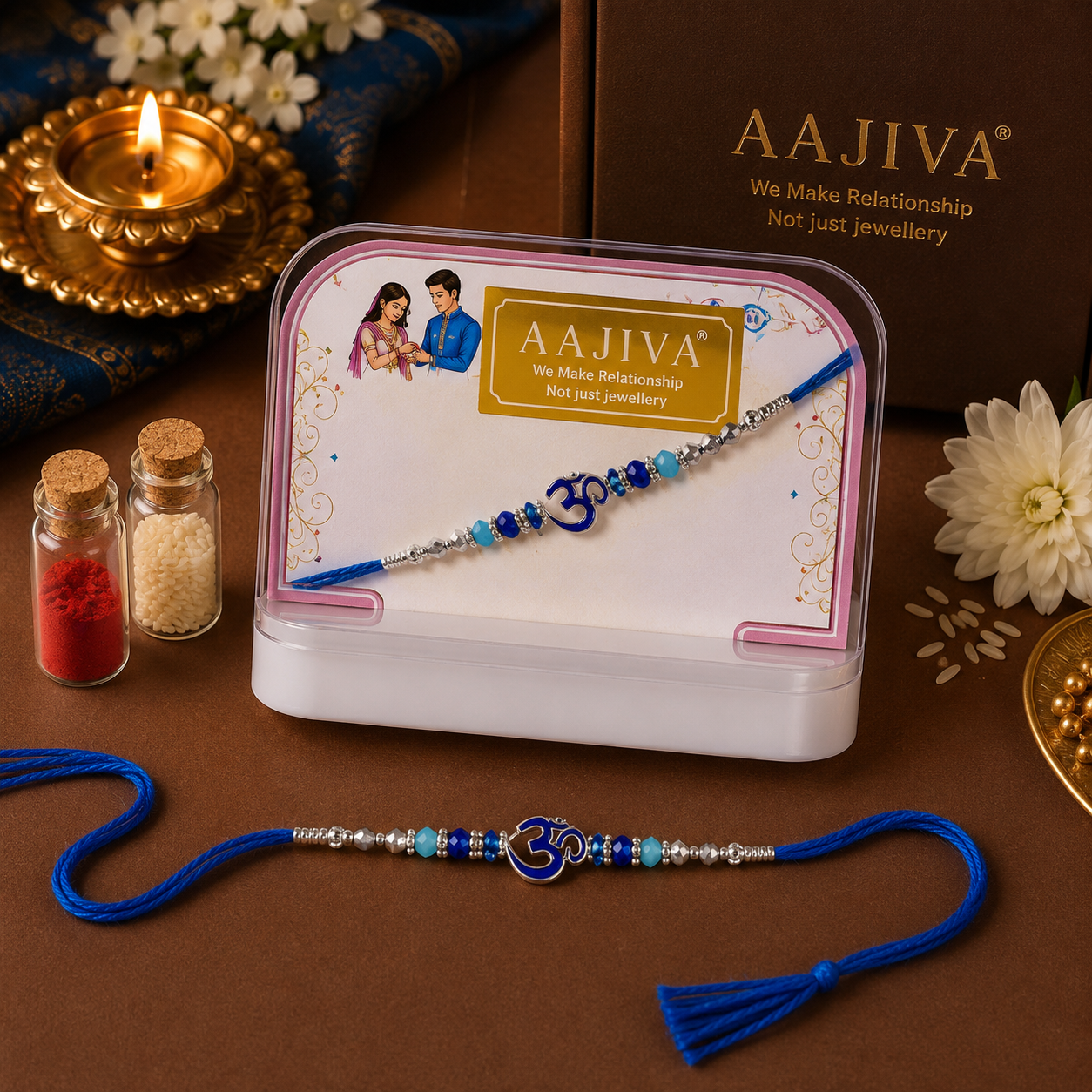 AAJIVA Rakshak Om Silver Rakhi - Blue