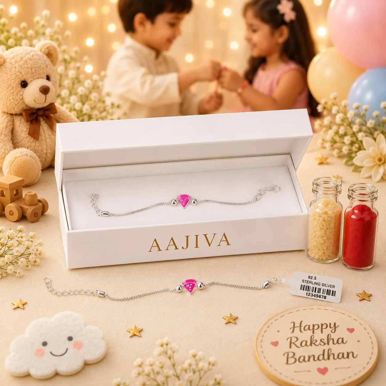 Ultra Baby Rakhi Silver Bracelet – Watermelon Charm