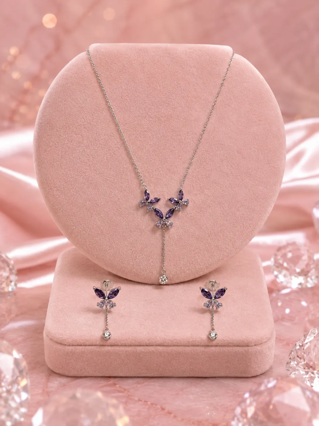 Crystal White Twin Butterfly Necklace & Earring Set