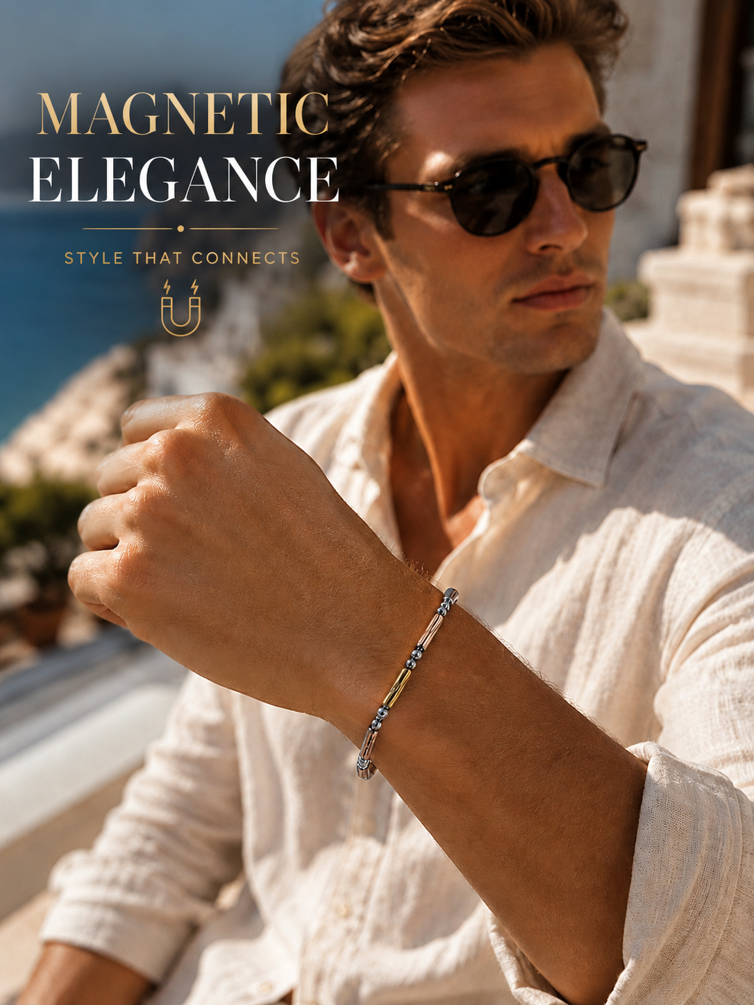 Tri-Tone Bar & Bead Bracelet