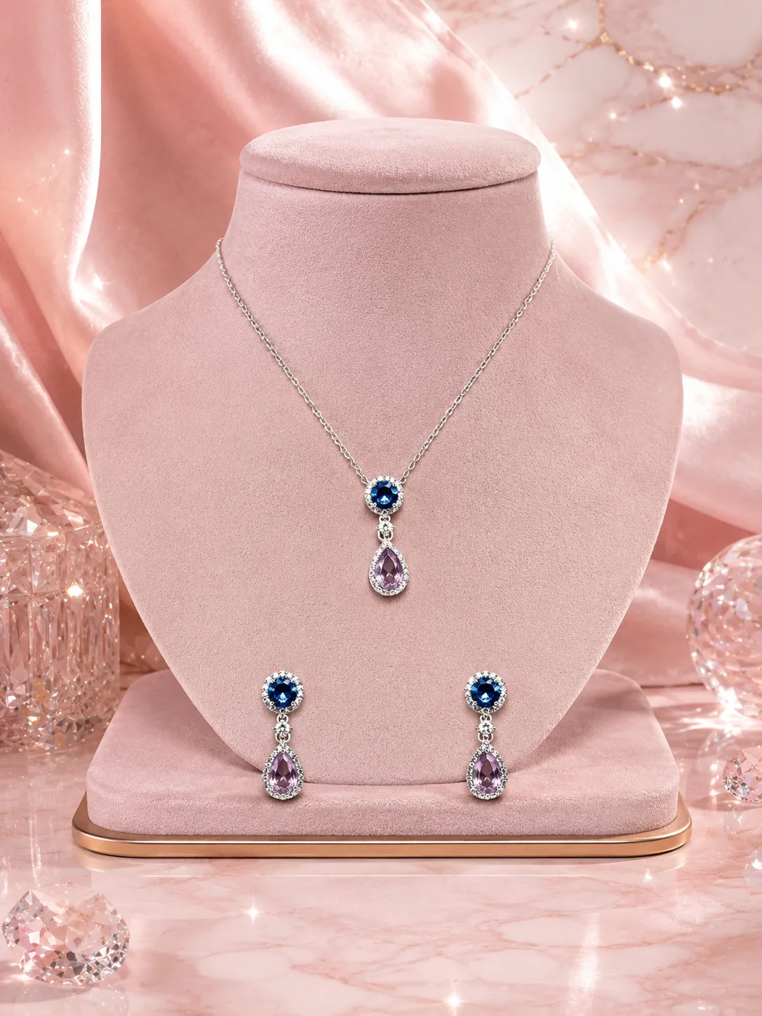 Iris Sapphire & Amethyst Teardrop Necklace & Earring Set
