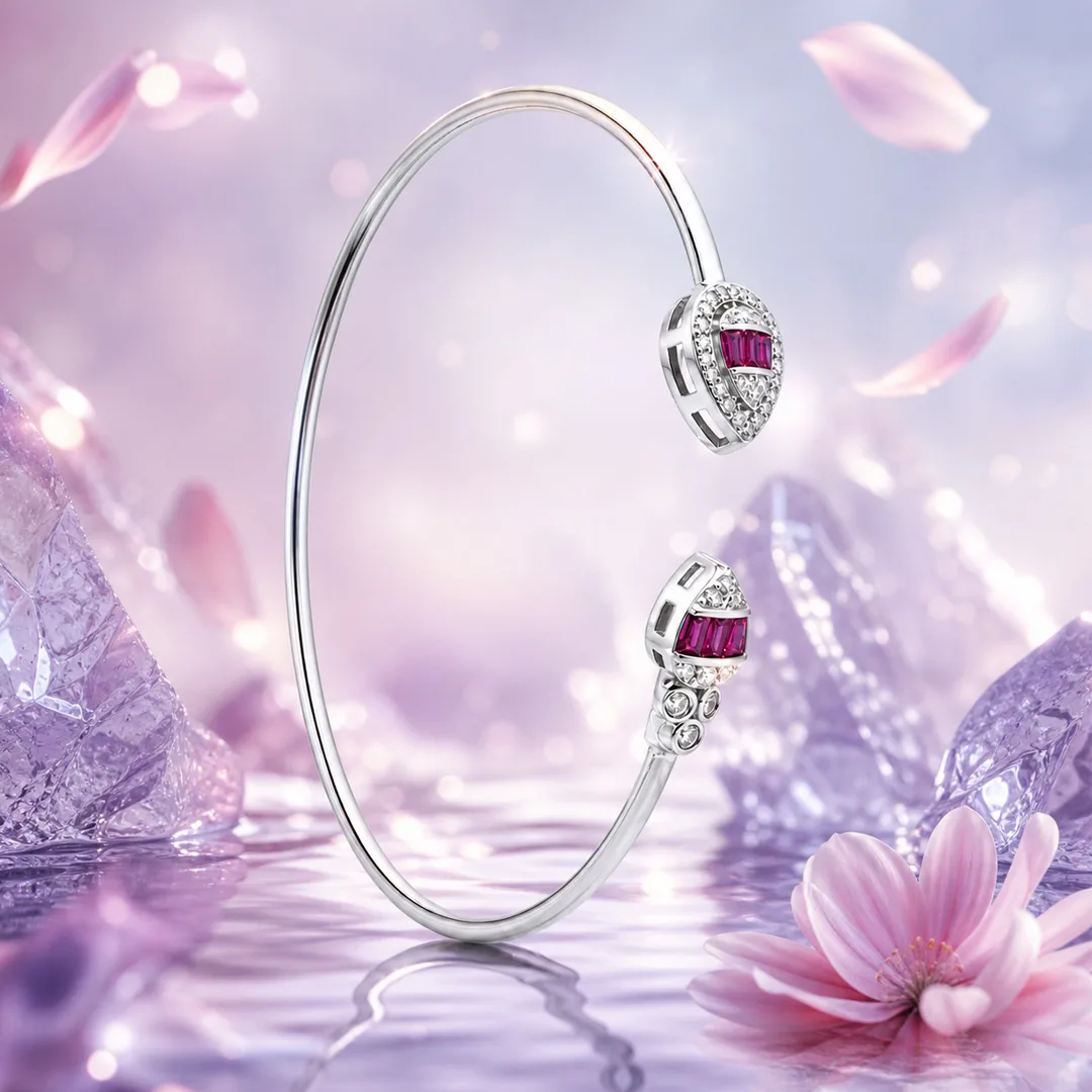 Rosalie Ruby Halo Open Cuff Bracelet