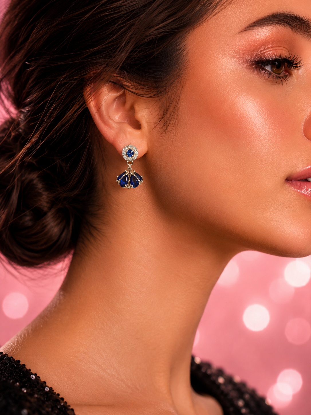 Sapphire Halo & Cluster Drop Earrings
