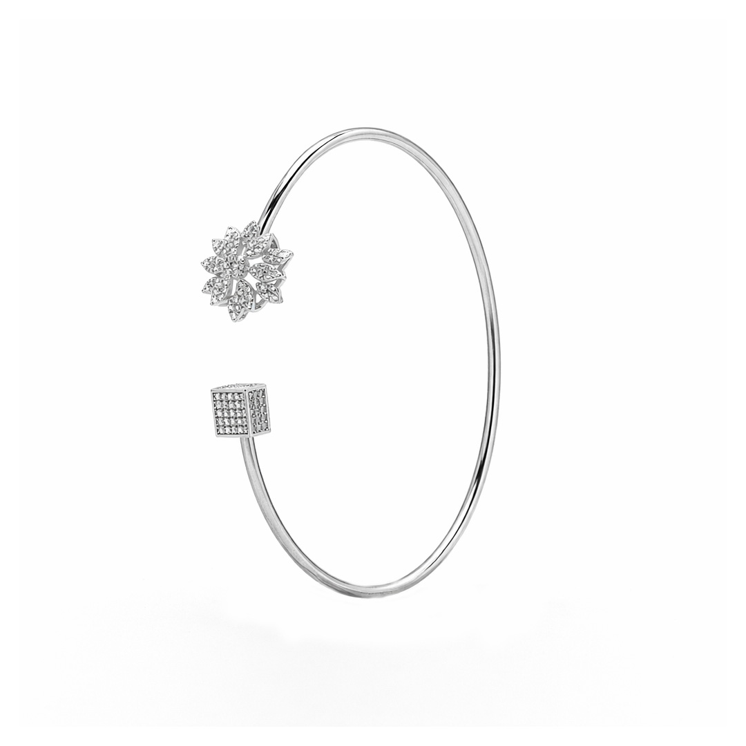 Frost Snowflake Cube Open Cuff Bracelet