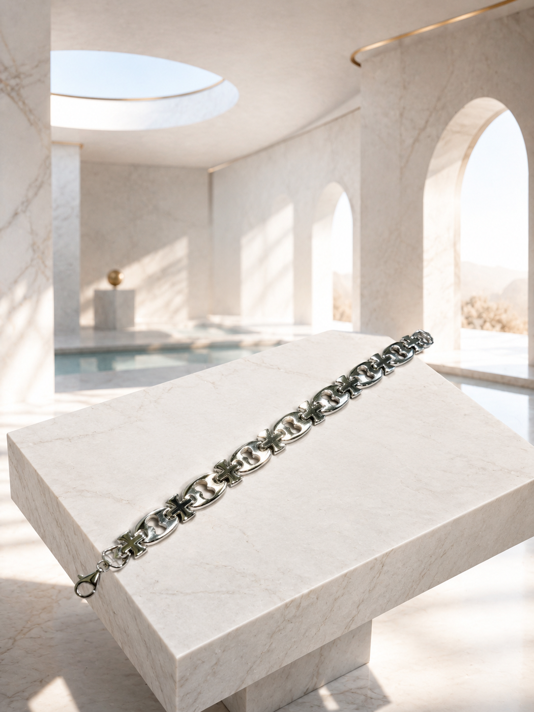 Cross & Oval Link Men's Bracelet