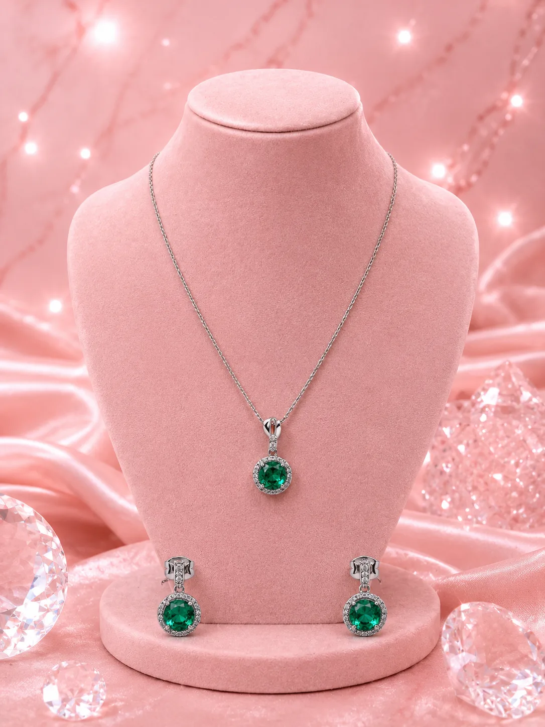 Emerald Isle Round Halo Necklace & Earring Set