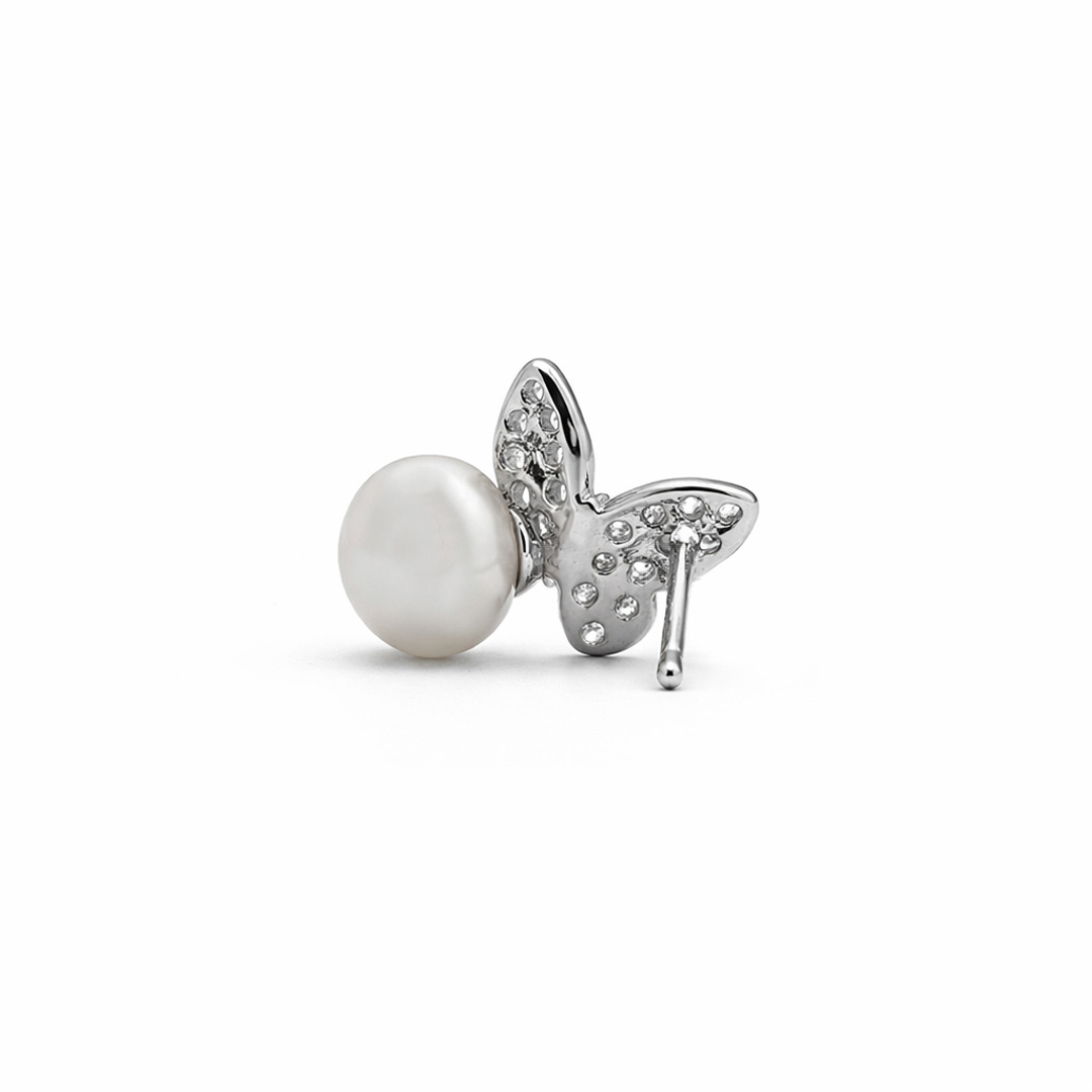 Pave Butterfly Pearl Stud Earrings