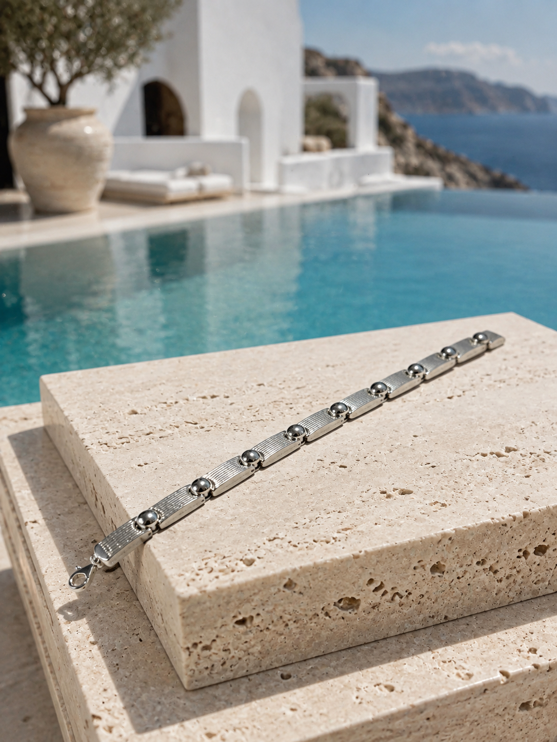 Textured Bar & Bead Men's Bracelet