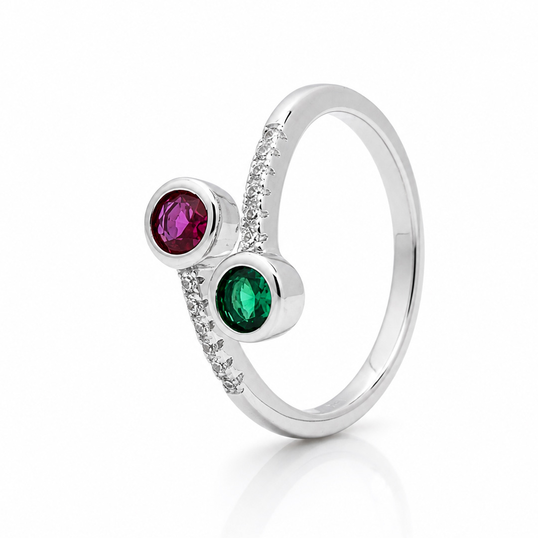 Duo Gem Ruby & Emerald Toe Ring (Pair)