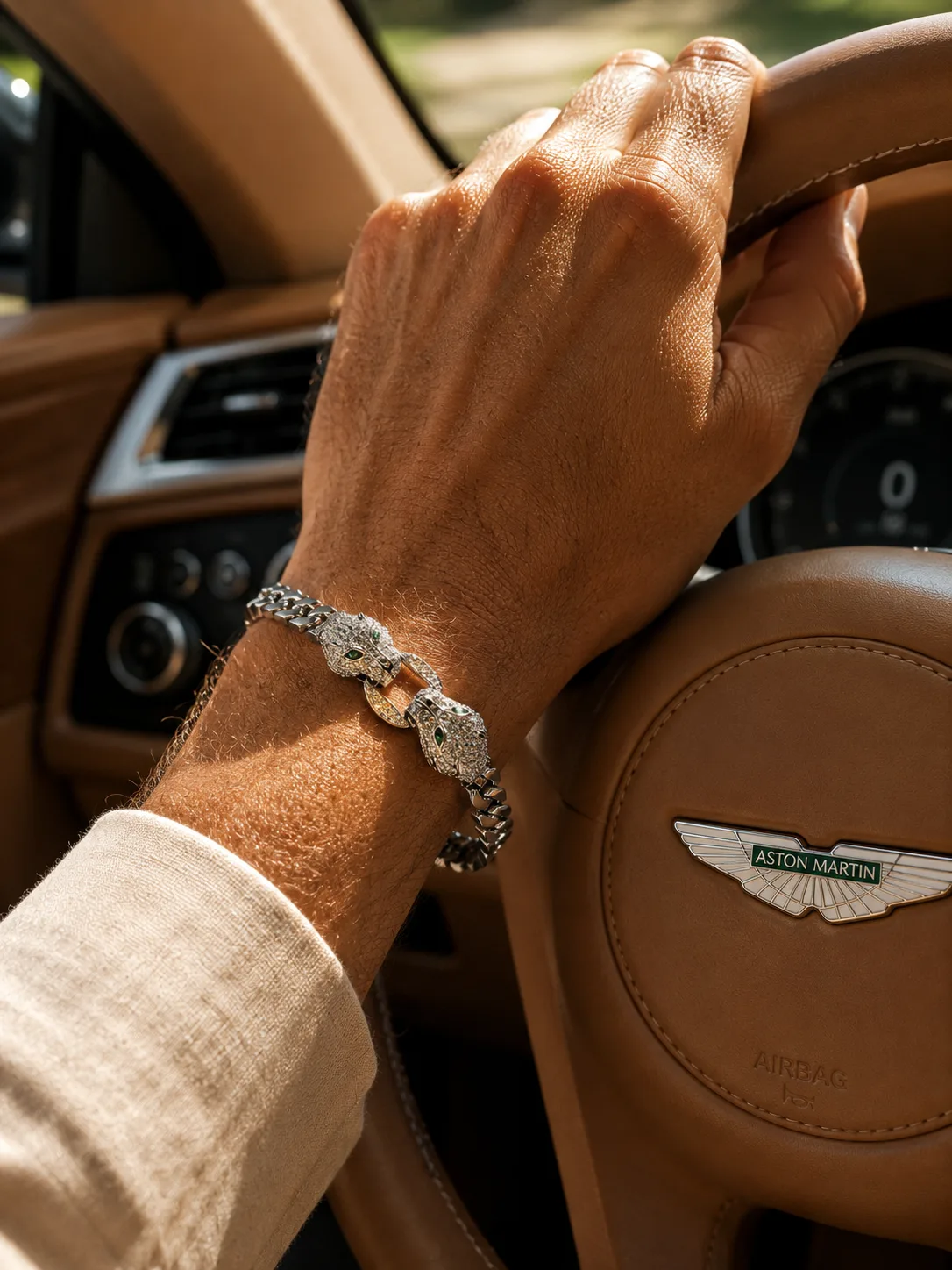 Double Panther Head Curb Chain Bracelet
